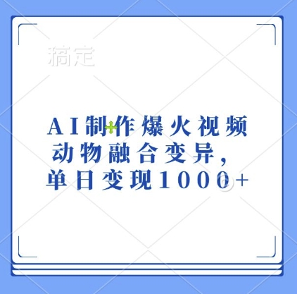 AI制作爆火视频，动物融合变异，单日变现1k-翔云学社